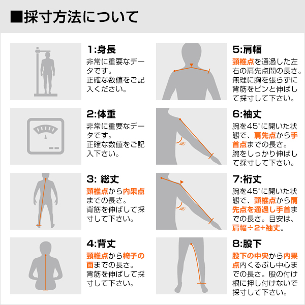 採寸方法について