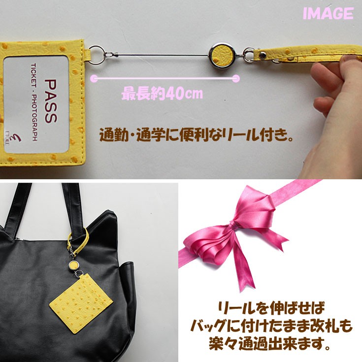 オーストリッチ風リールパスケース ＝ (bc) メール便送料無料