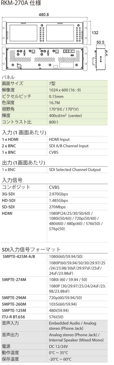 187726円 往復送料無料 TVlogic 高性能ディスプレイ7型2連LCDモニター RKM-270A
