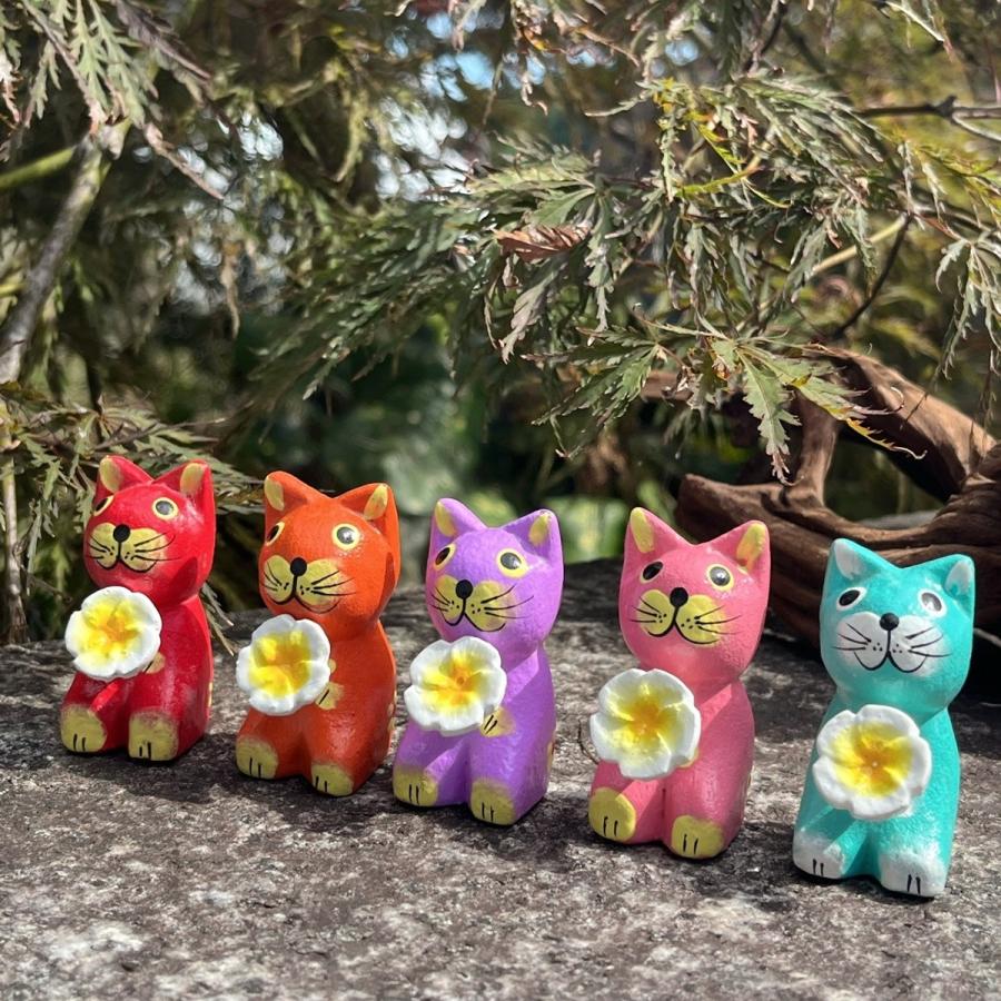 金と銀のねこのオブジェ バリ雑貨 インテリア 木彫り 動物