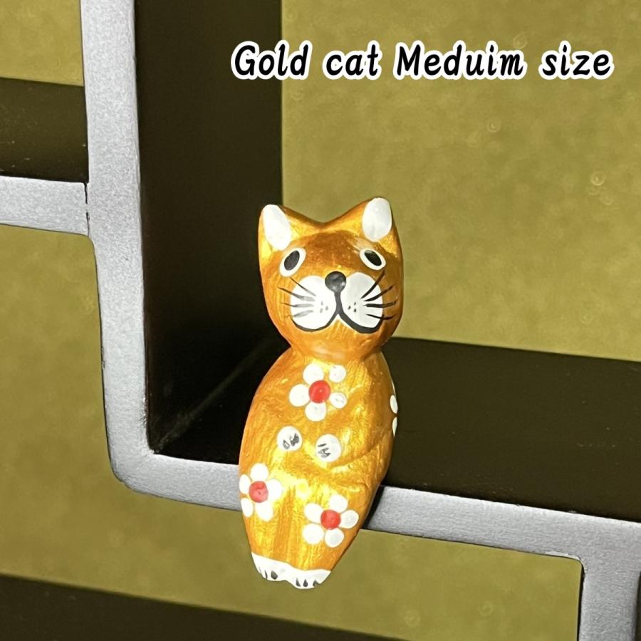 金のねこのオブジェ バリ雑貨 インテリア 木彫り 動物 アジアン雑貨
