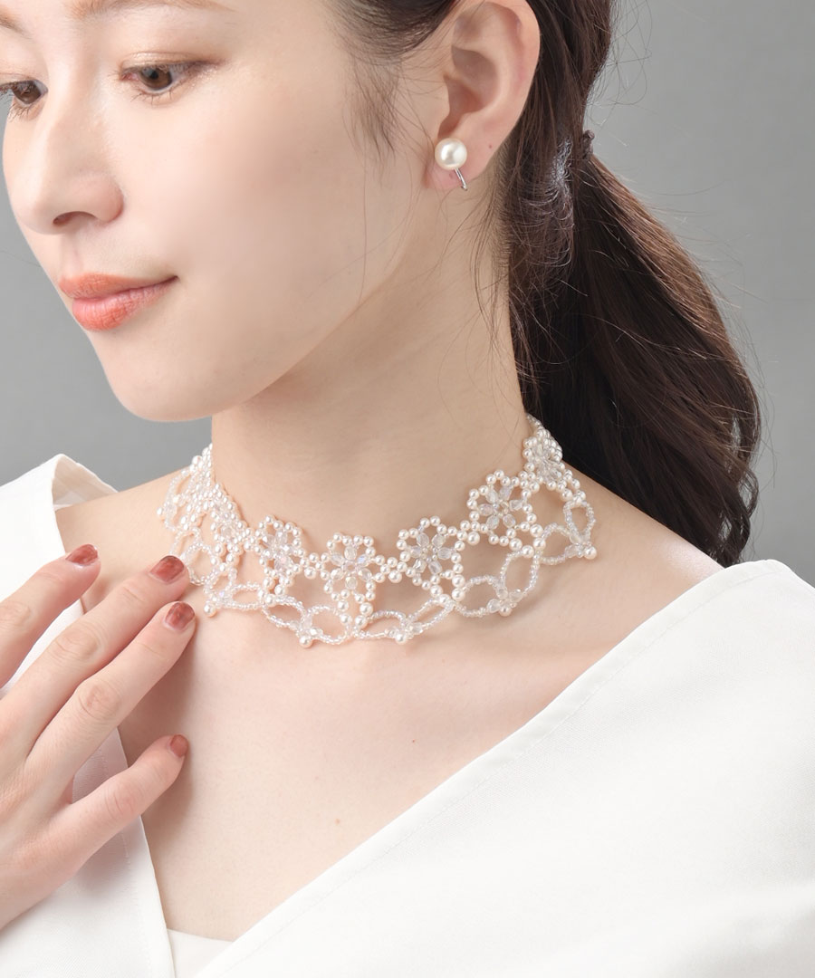 ヴァンテーヌ ネックレス パール ビーズ チョーカー レース 豪華