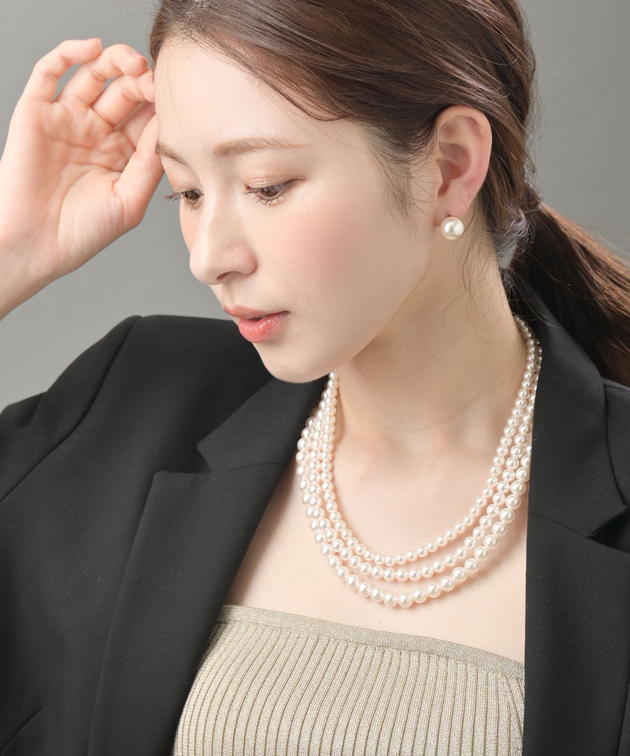 ヴァンテーヌ ネックレス パール ショート 3連 パーティー 結婚式 C14 