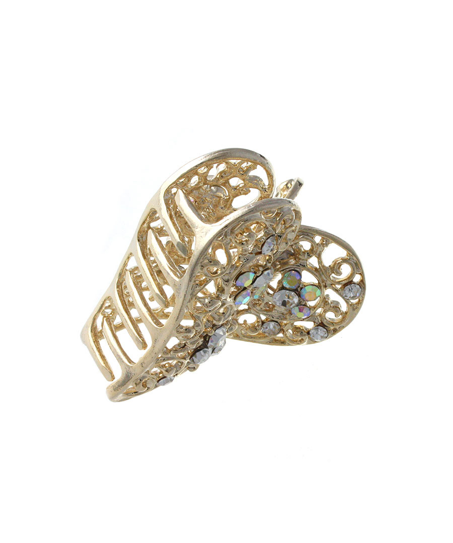 ビジュー付きメタルハート型バンスクリップ