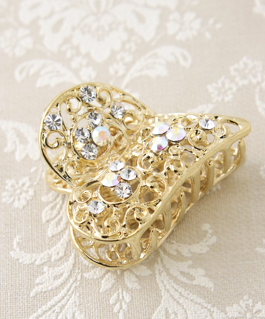 ビジュー付きメタルハート型バンスクリップ