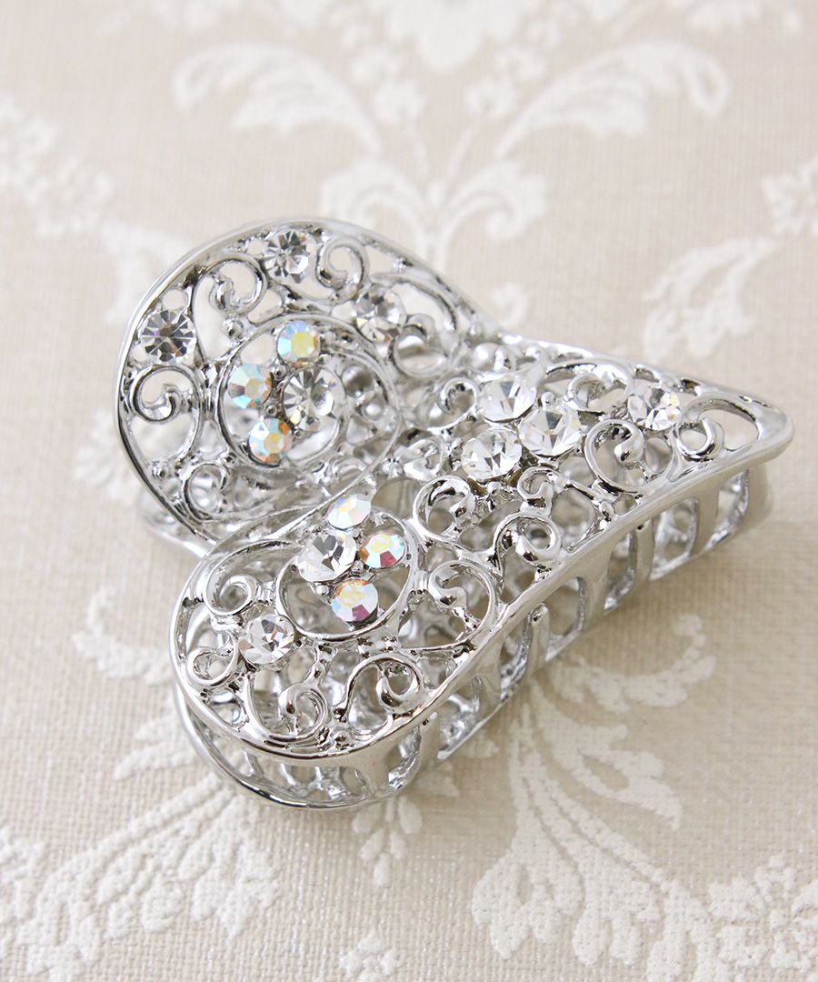 ビジュー付きメタルハート型バンスクリップ