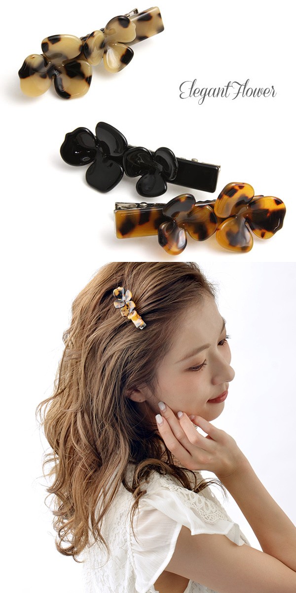 ヘアクリップ べっ甲風 フラワー ダッカールクリップ くちばし