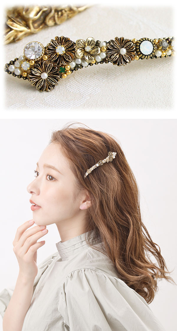 ヴァンテーヌ バレッタ ヘアアクセサリー フラワー アンティーク調