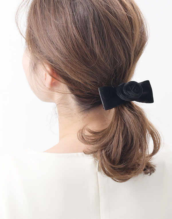 ヴァンテーヌ シュシュ ヘアゴム ローズ 薔薇 バラ リボン ベロア お花