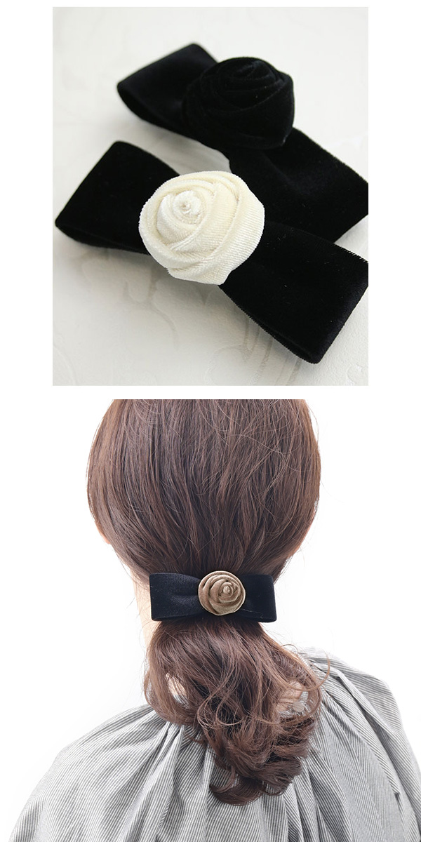 ヴァンテーヌ バレッタ ヘアクリップ ローズ 薔薇 バラ リボン ベロア