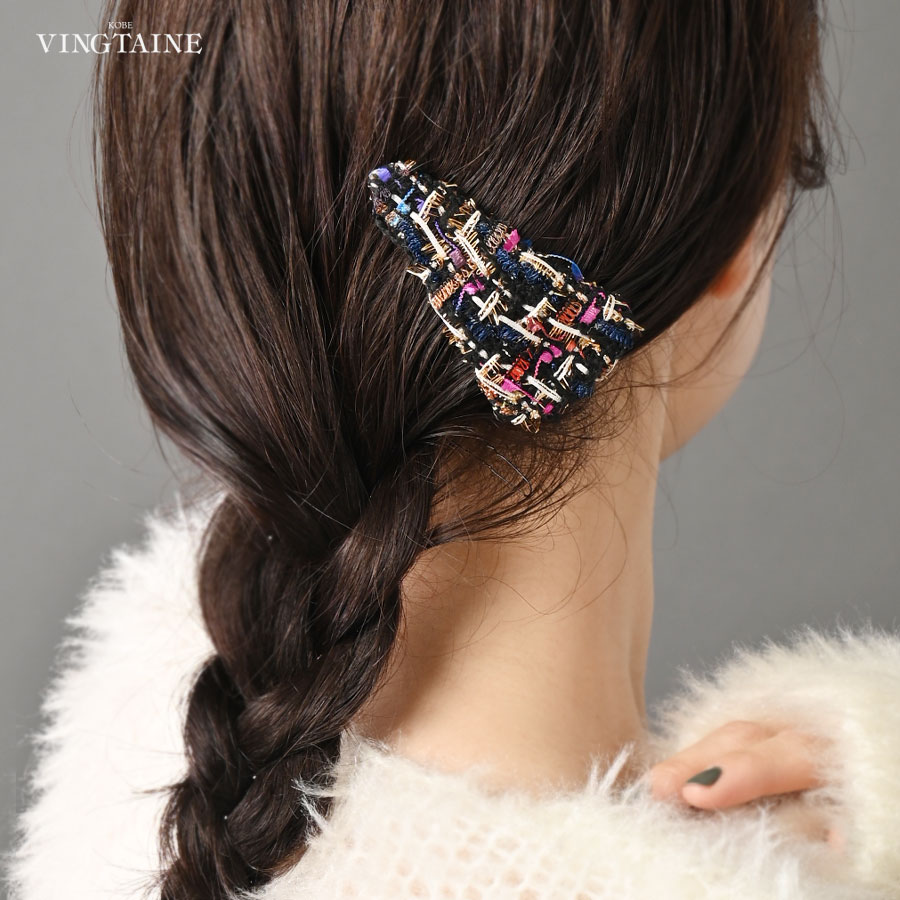 ヴァンテーヌ パッチン留め ツイード風 カラフル 三角形 ヘアクリップ