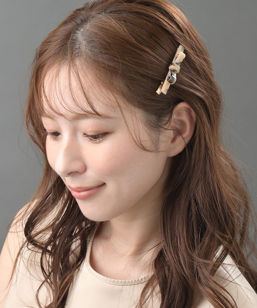 マーブル べっ甲風 リボン ヘアクリップ