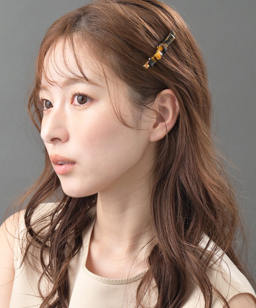 マーブル べっ甲風 リボン ヘアクリップ