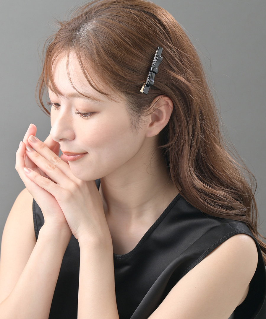 マーブル べっ甲風 リボン ヘアクリップ
