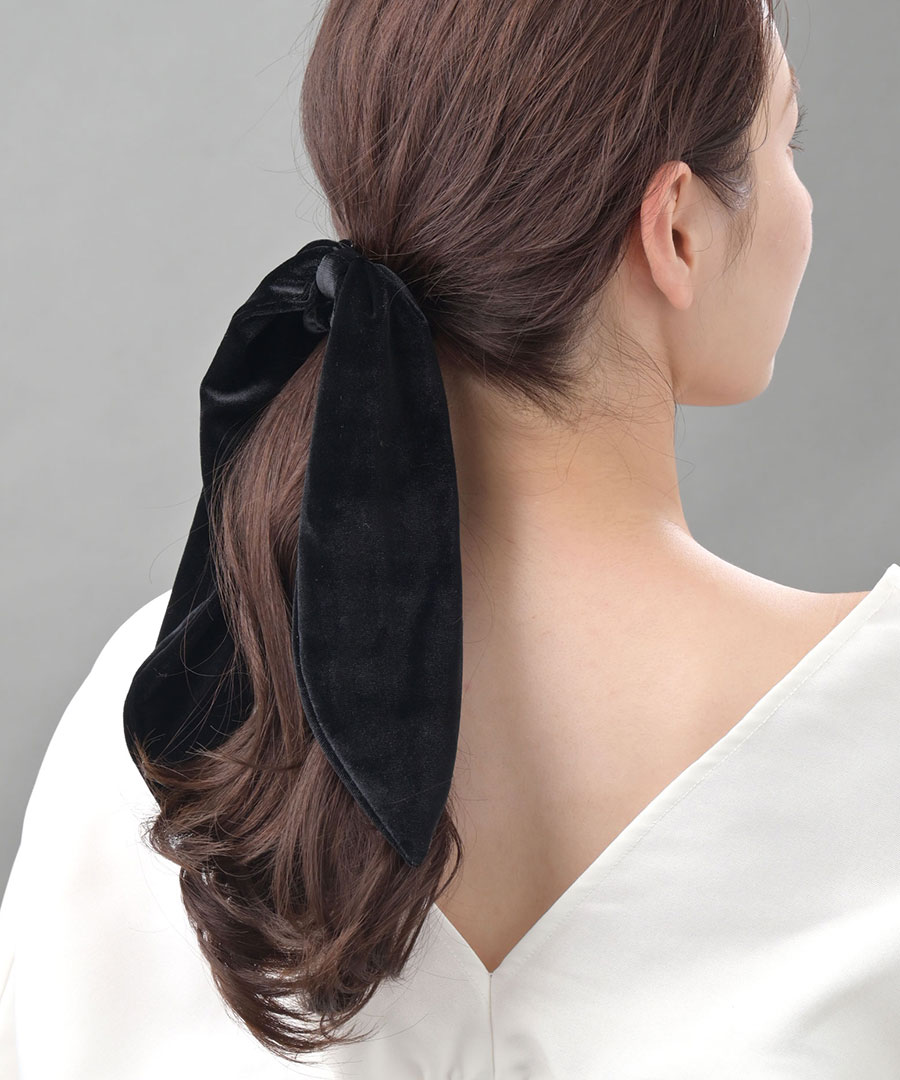 ベロア ロングリボン シュシュ ヘアゴム