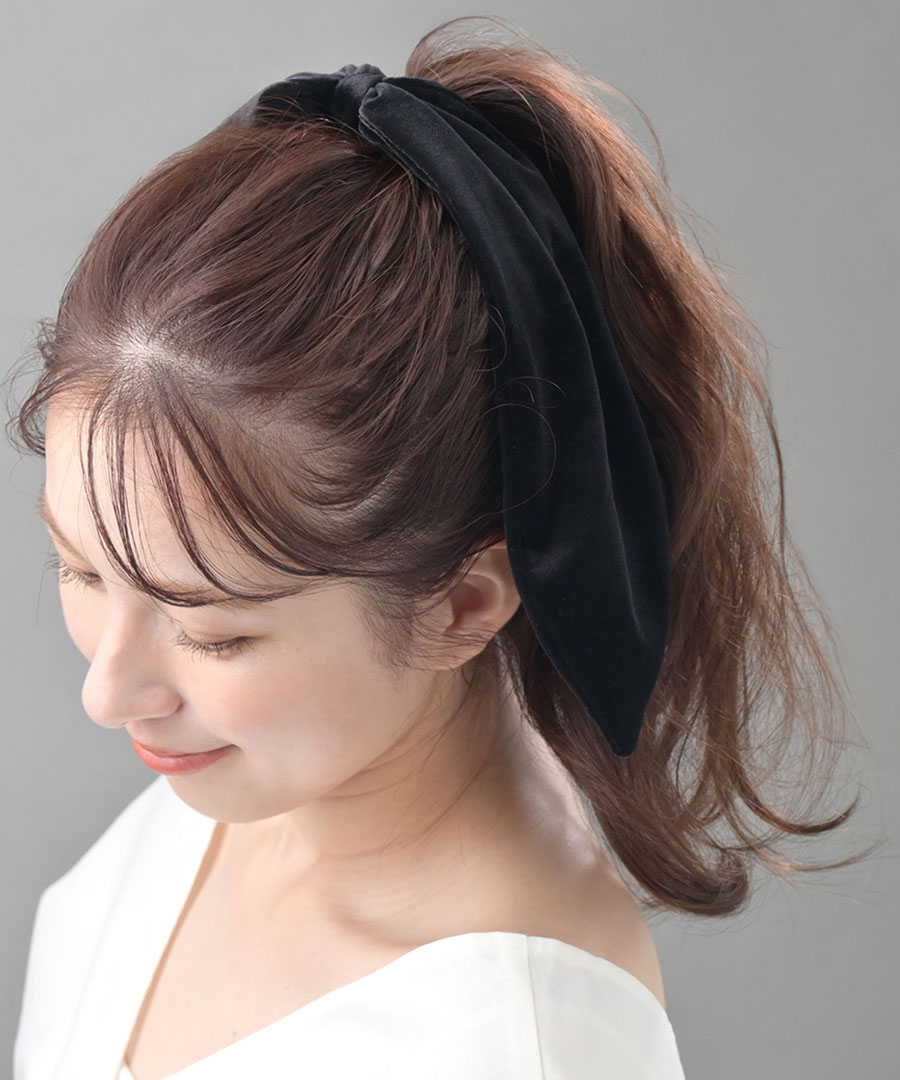 ベロア ロングリボン シュシュ ヘアゴム