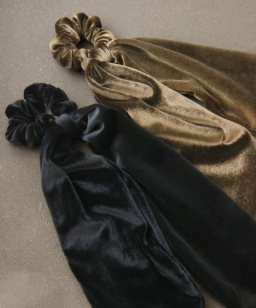 ベロア ロングリボン シュシュ ヘアゴム