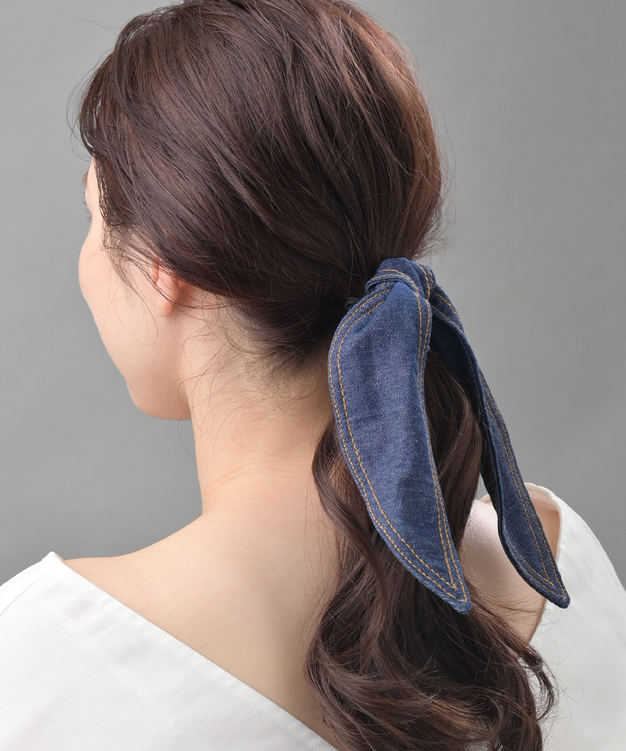ヴァンテーヌ デニムリボンヘアゴム ロング 大人カジュアル ヘアアクセ