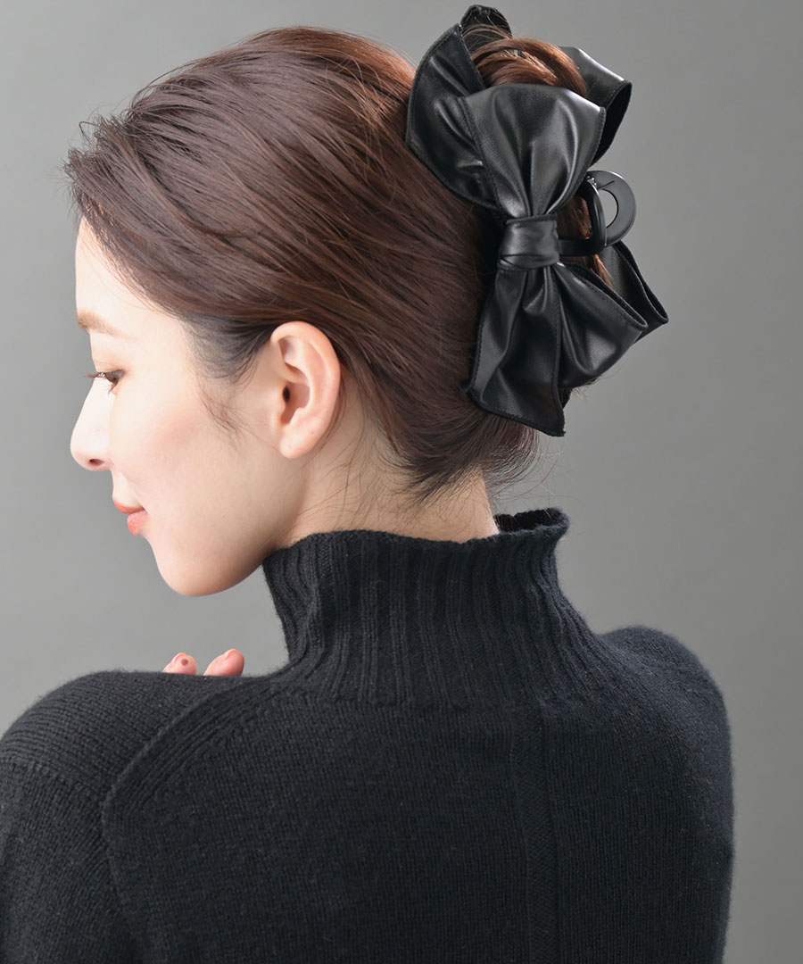 ヴァンテーヌ バンスクリップ リボン フェイクレザー ヘアアクセサリー
