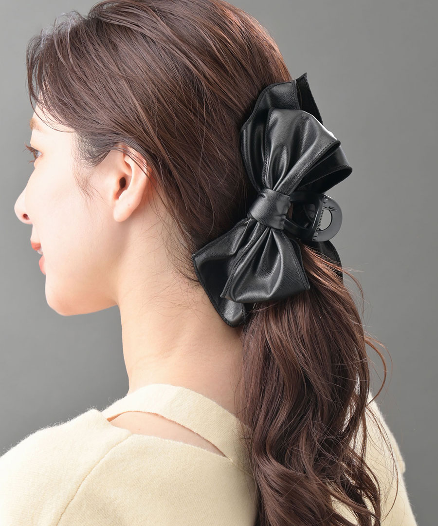 ヴァンテーヌ バンスクリップ リボン フェイクレザー ヘアアクセサリー