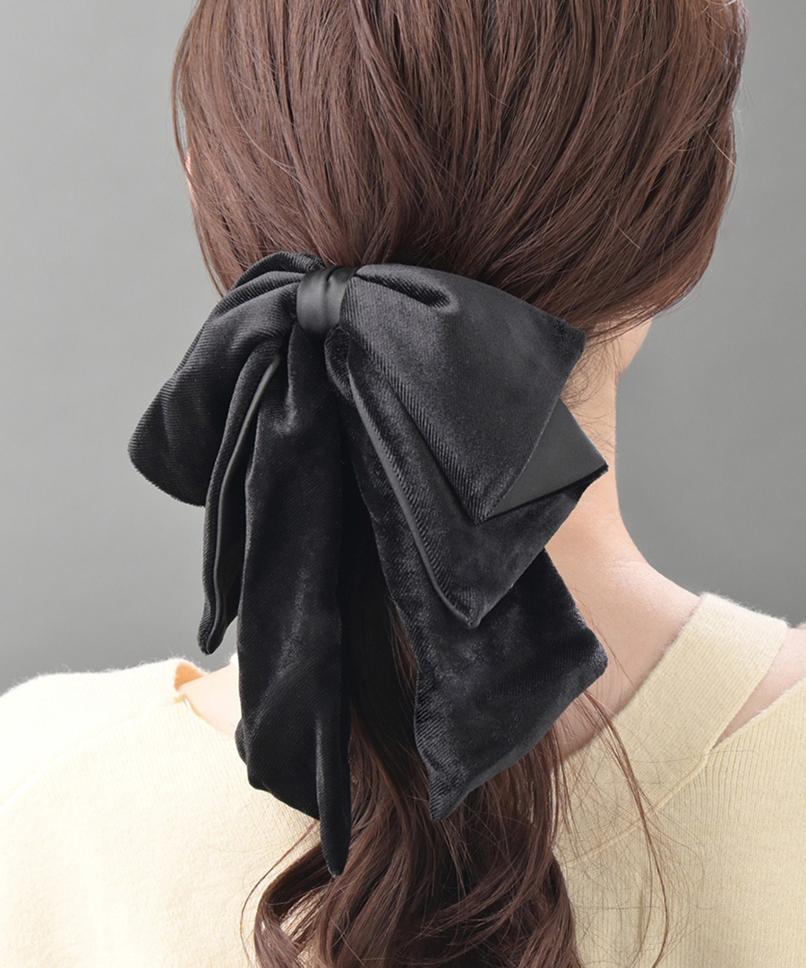 ヴァンテーヌ ベロア サテン 縦リボン バンスクリップ ヘアクリップ