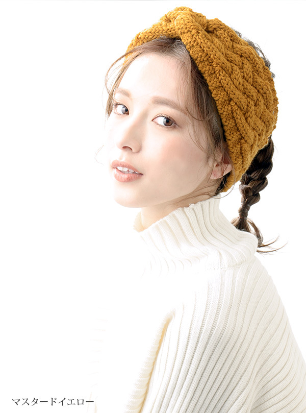 ヴァンテーヌ 編み込みニットクロスターバンヘアバンド 秋冬 大人っ