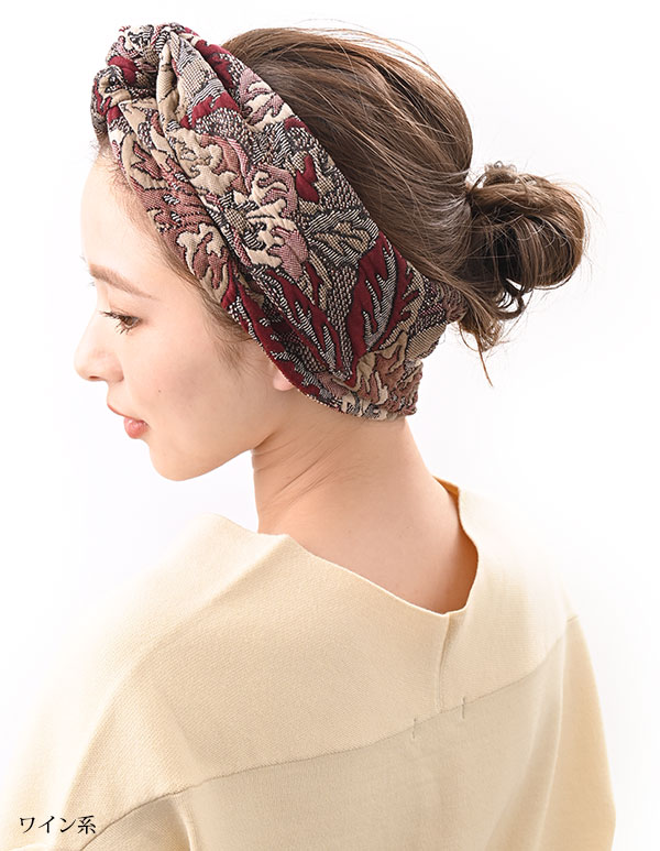 刺繍ボリュームターバンヘアバンド 幅広 クロスターバン ヘアターバン