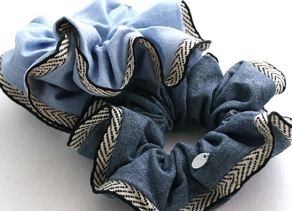 ̮秋冬シュシュデニムファー千鳥格子