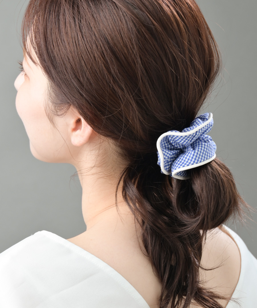 ヴァンテーヌ ギンガムチェック柄シュシュ チェック ポニー 上品 大人