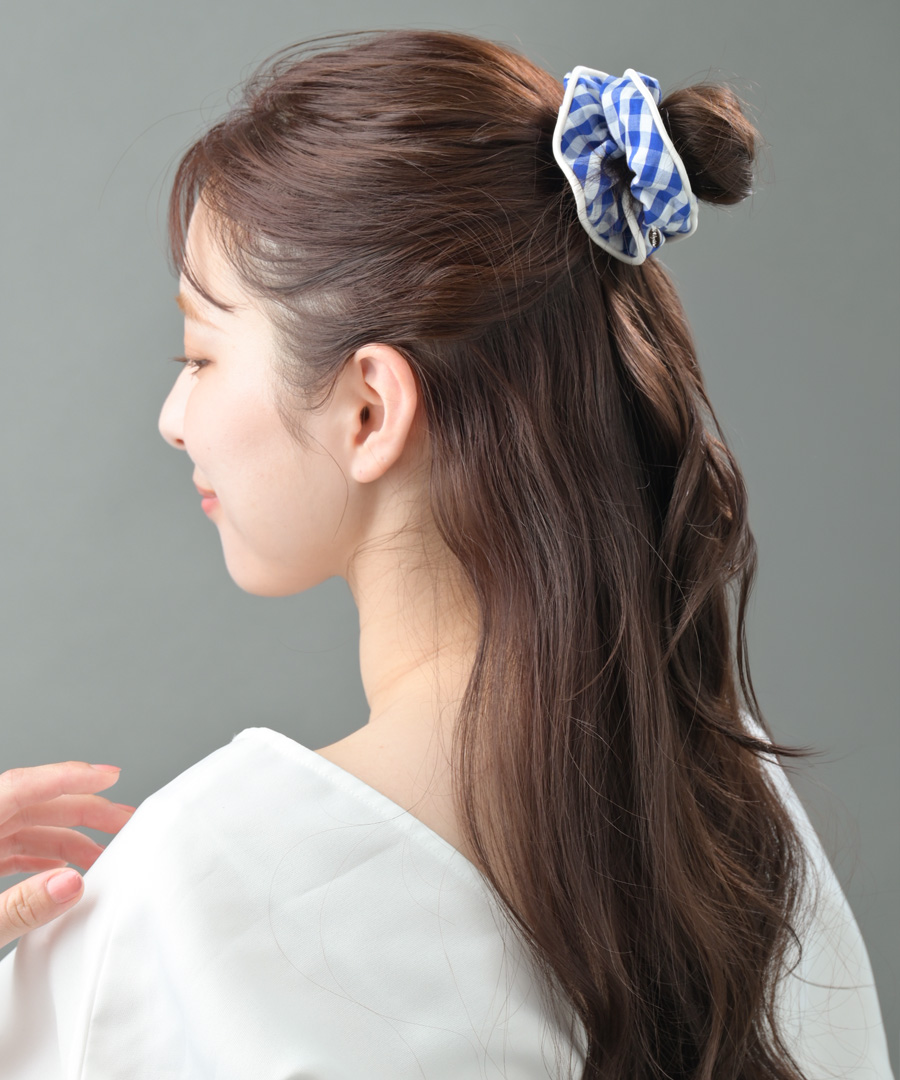 ギンガムチェック柄シュシュ HS-125 | ヘアアクセサリー,シュシュ