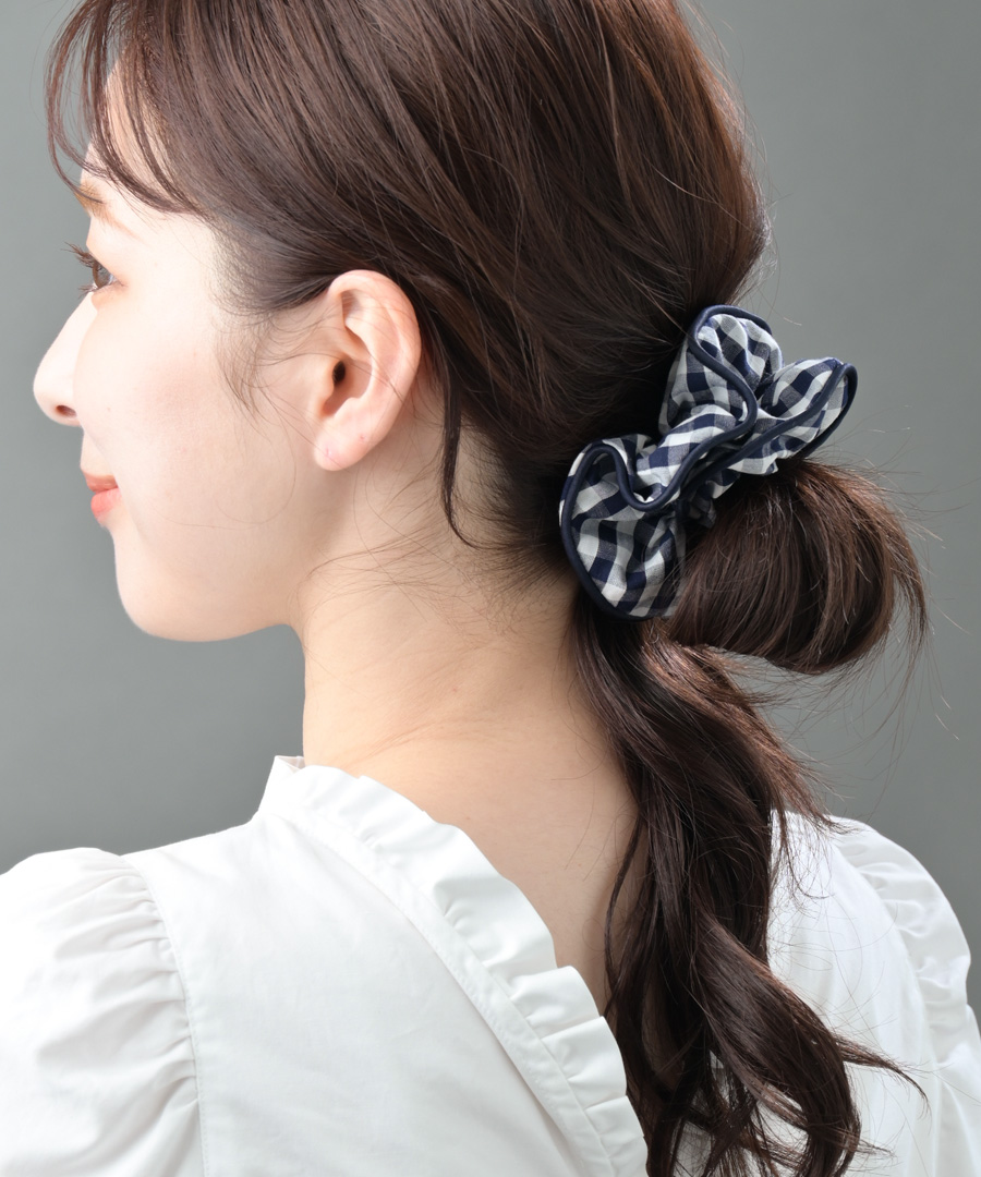 ギンガムチェック柄シュシュ HS-125 | ヘアアクセサリー,シュシュ