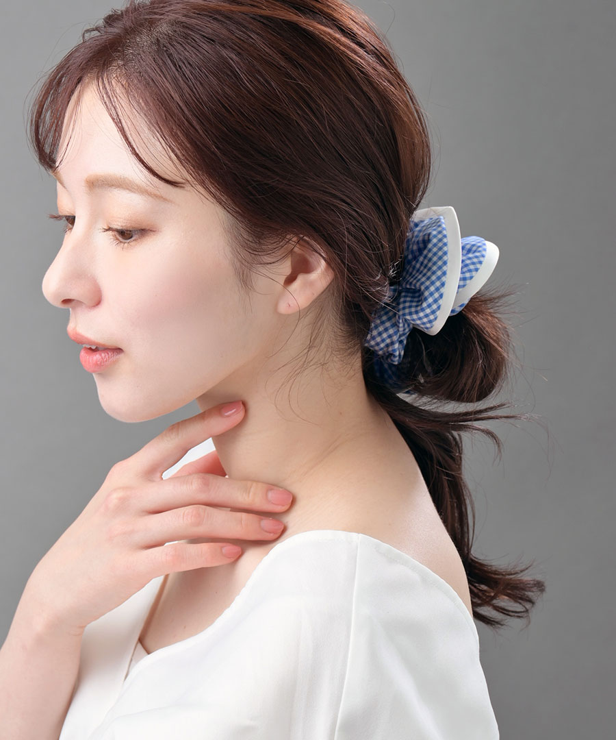 ギンガムチェック柄ボリュームシュシュ HS-126 | ヘアアクセサリー