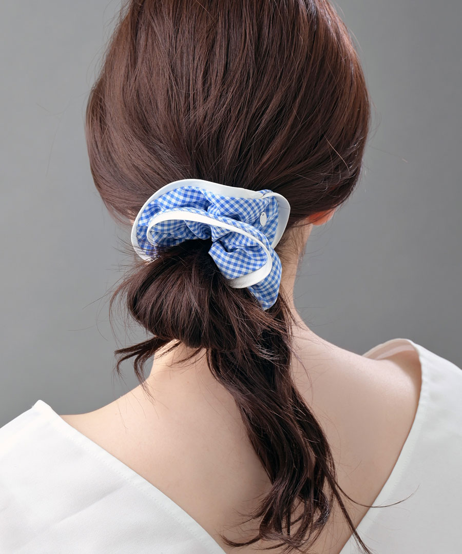 ギンガムチェック柄ボリュームシュシュ HS-126 | ヘアアクセサリー
