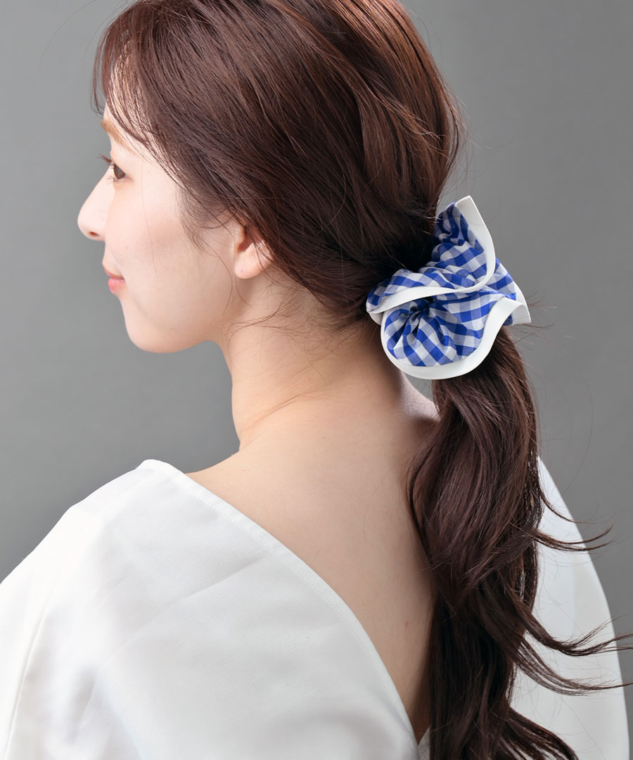 ギンガムチェック柄ボリュームシュシュ HS-126 | ヘアアクセサリー