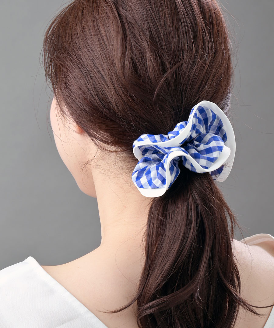 コパンシュシュ　ボーンリジェ　新品未使用　2本 ギンガムチェック柄ボリュームシュシュ HS-126 | ヘアアクセサリー