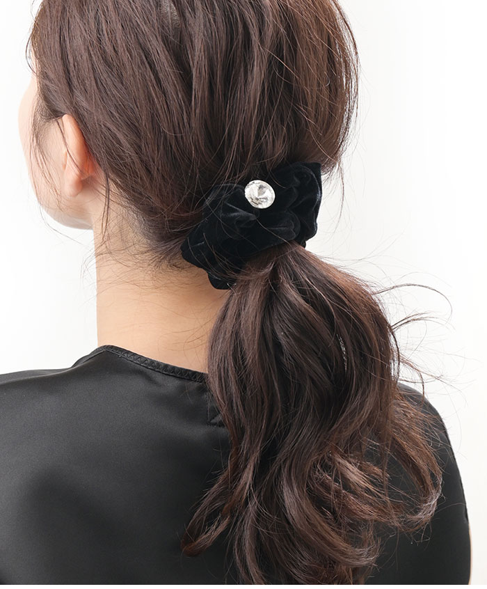 ヴァンテーヌ シュシュ スワロフスキー ベロア 一粒 まとめ髪 ヘア