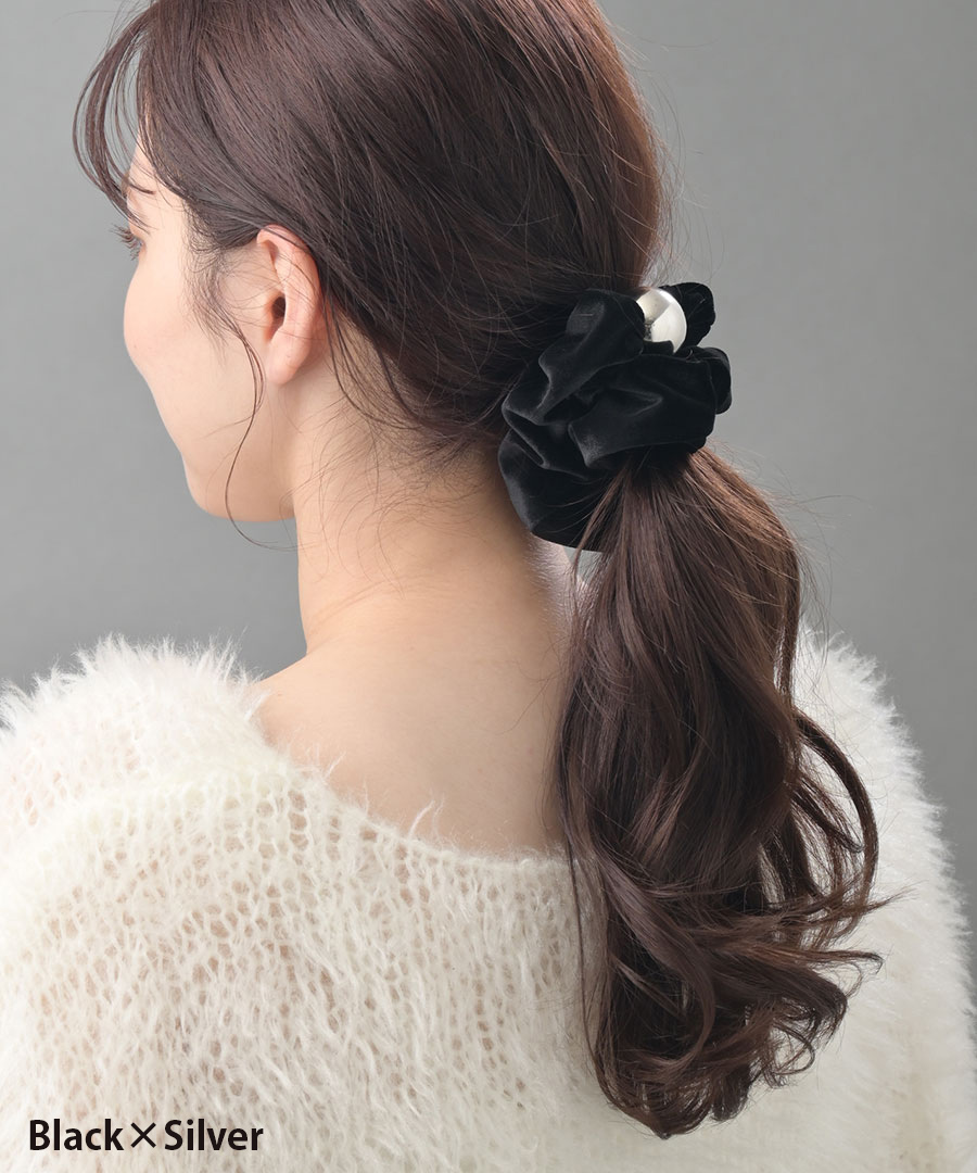 ヴァンテーヌ ☆新色入荷☆メタルボール付きベロアシュシュ 上品 大人