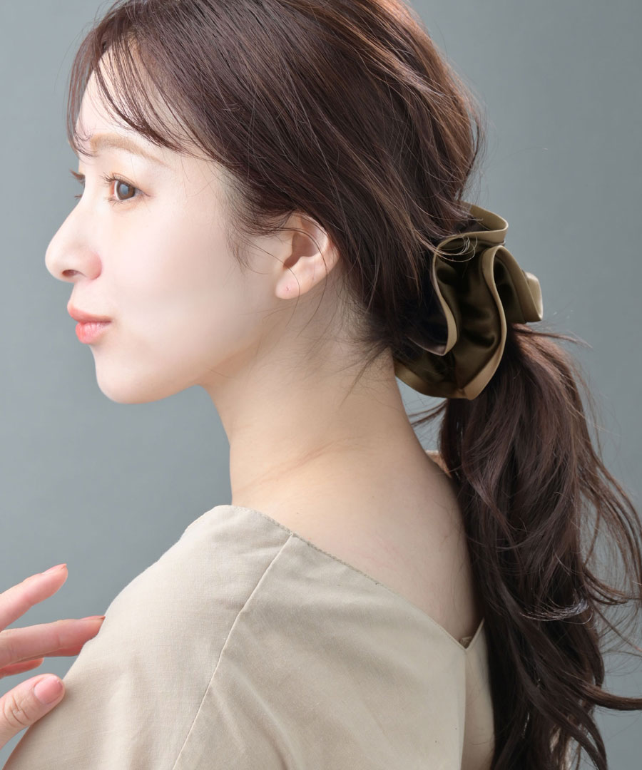 ☆ネコポス送料無料☆パイピング配色サテンボリュームシュシュ HS-30