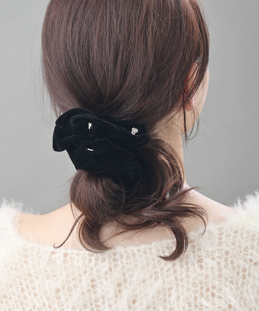 ストーン付きベロアシュシュ