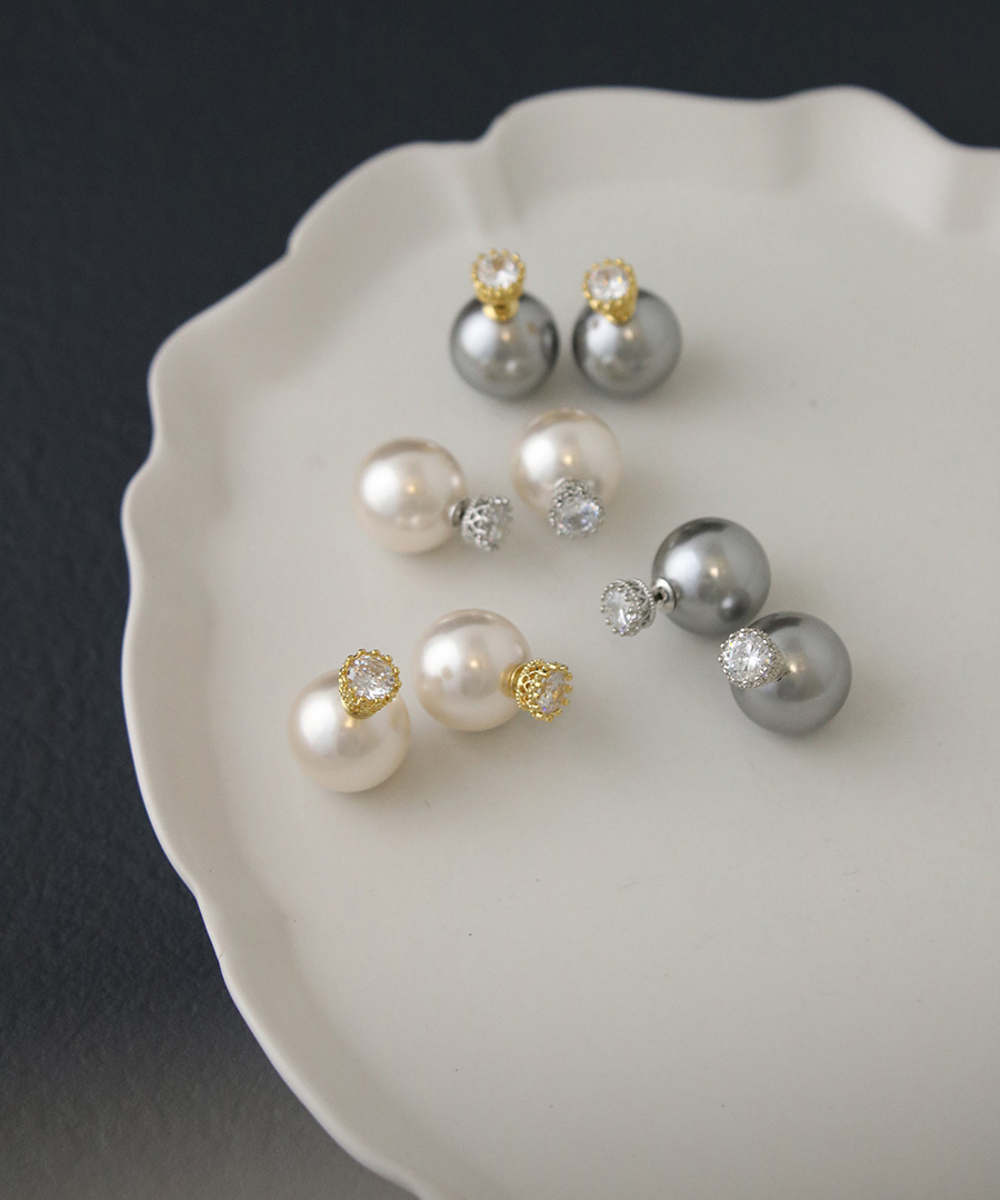 キュービックジルコニア一粒ストーンパールキャッチピアス