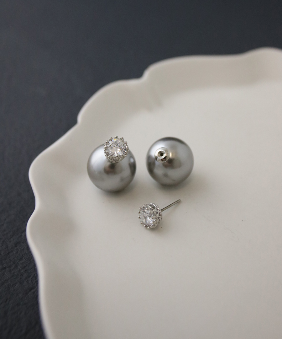 キュービックジルコニア一粒ストーンパールキャッチピアス