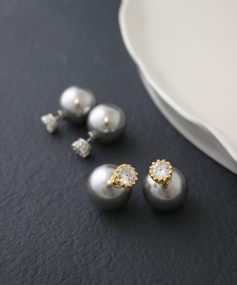 キュービックジルコニア一粒ストーンパールキャッチピアス
