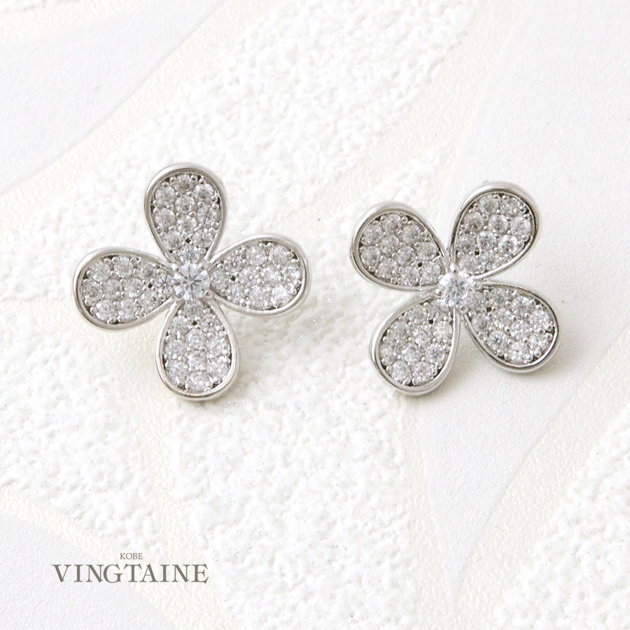 ヴァンテーヌ ピアス イヤリング フラワー パヴェ お花 結婚式 二次会