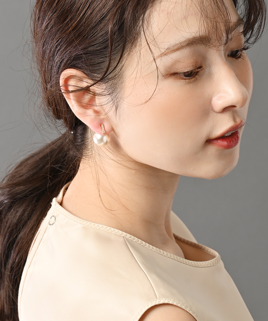パール バックキャッチ ピアス キュービックジルコニア