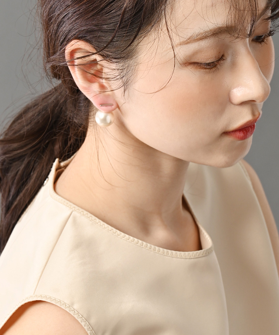 パール バックキャッチ ピアス メタルバー