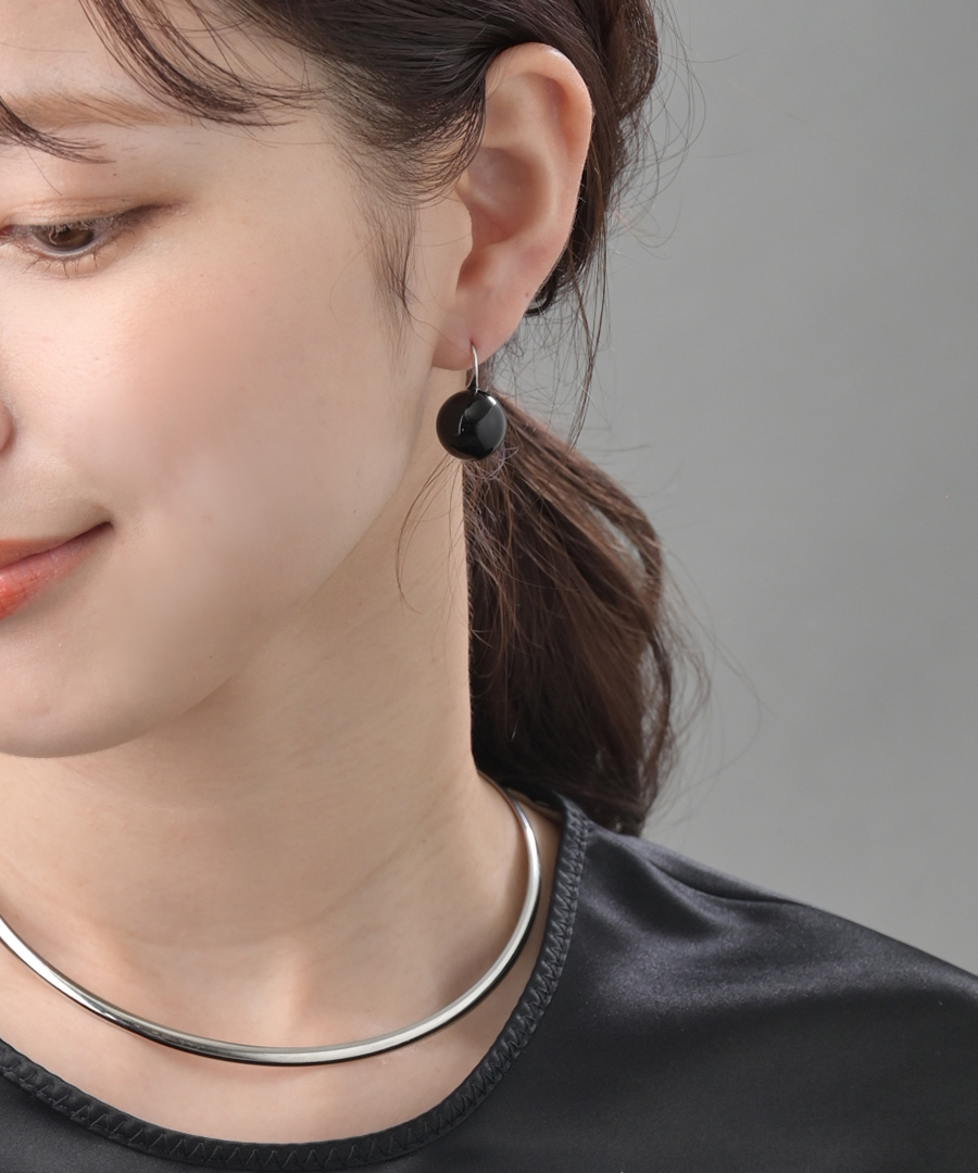 14mm ブラックボール フックピアス