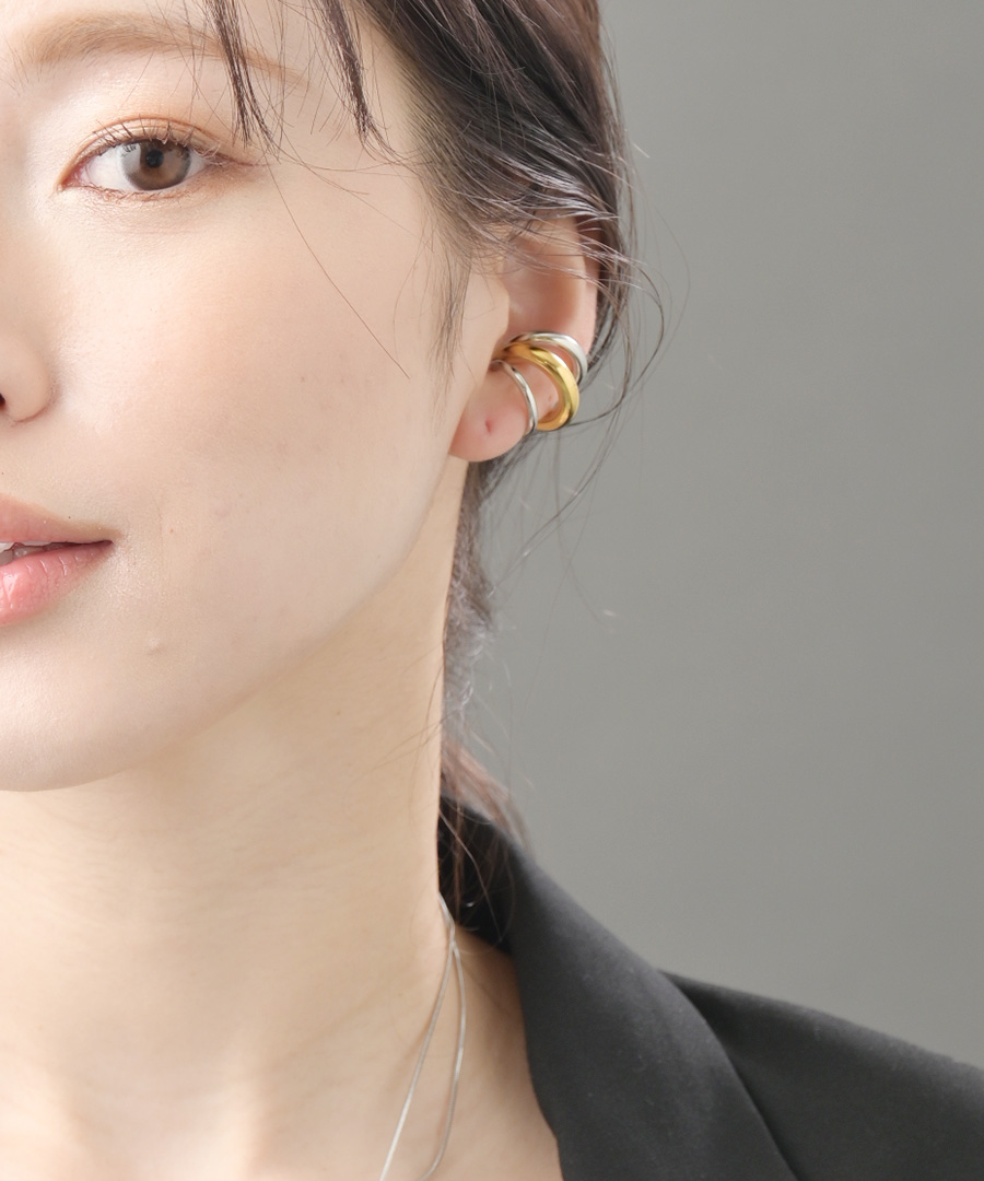 金属アレルギー対応3連コンビカラーイヤーカフ