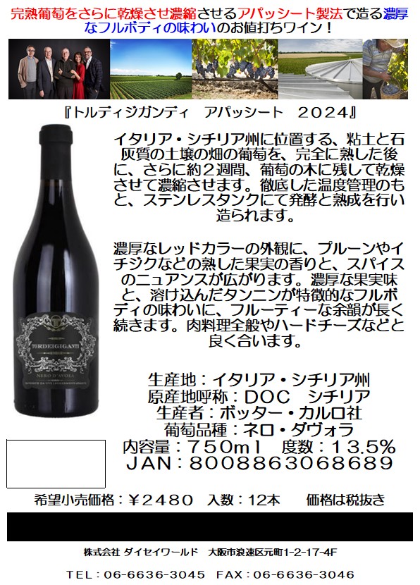 トルディジガンディ アパッシート DOC イタリア 赤 750ml ワイン