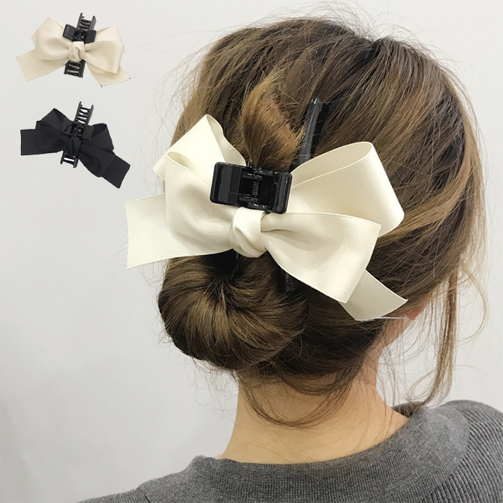 Yahoo! Yahoo!ショッピング(ヤフー ショッピング)２カラーヘアクリップ　リボンクリップ 大きめしっかり オフィス 髪留め クリップ 可愛い シンプル オシャレ まとめ 髪　大人韓国アクセサリー  上品  可愛い