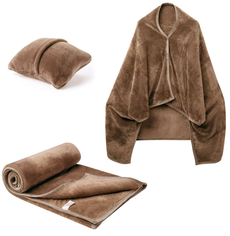 ブランケット フランネル トラベルブランケット クッション収納